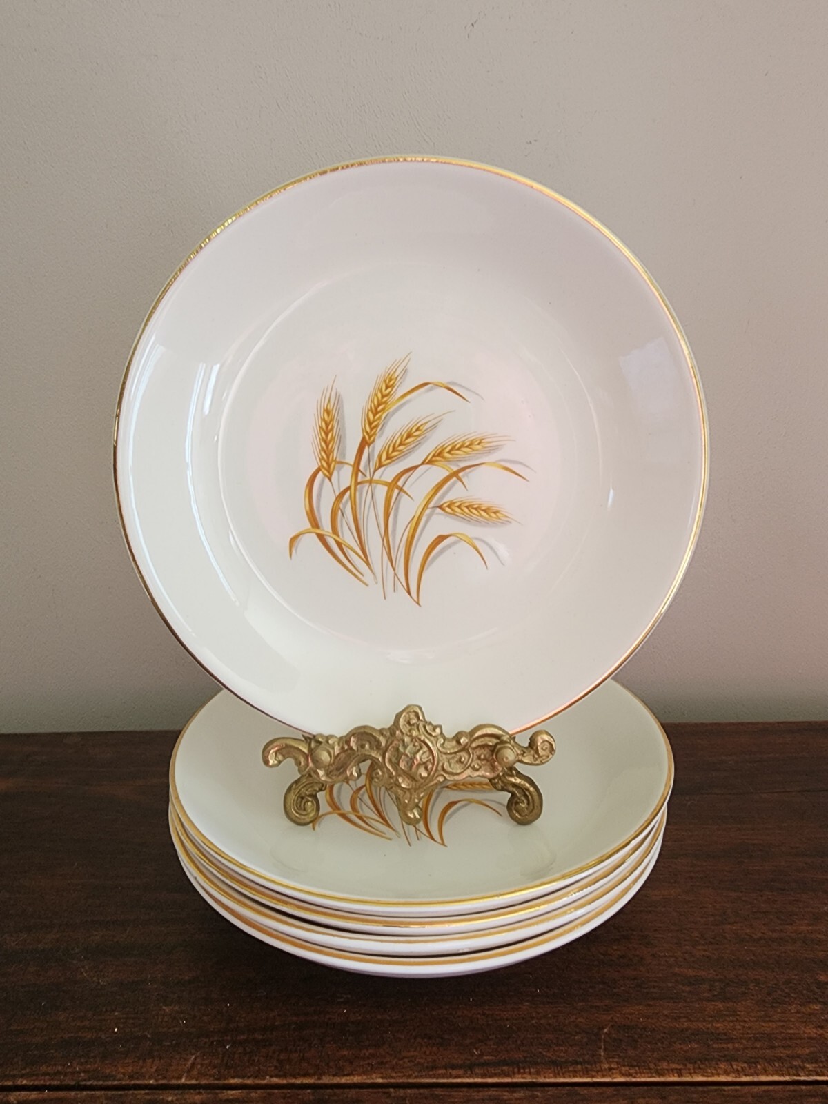VTG Set Of 5 Homer Laughlin  22K Gold  Golden  Wheat  Soup/Salad Bowls 7.5