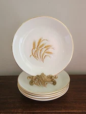 VTG Set Of 5 Homer Laughlin  22K Gold  Golden  Wheat  Soup/Salad Bowls 7.5"