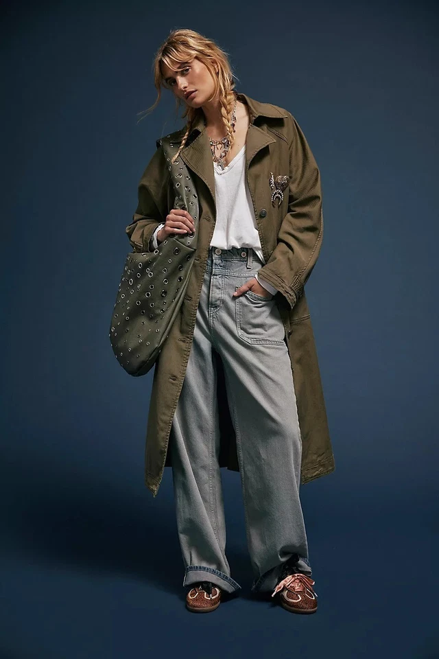 Free People мы бесплатный Perry военного пыли пальто куртка верхний негабаритный M 278686 - Изображение 4 из 4