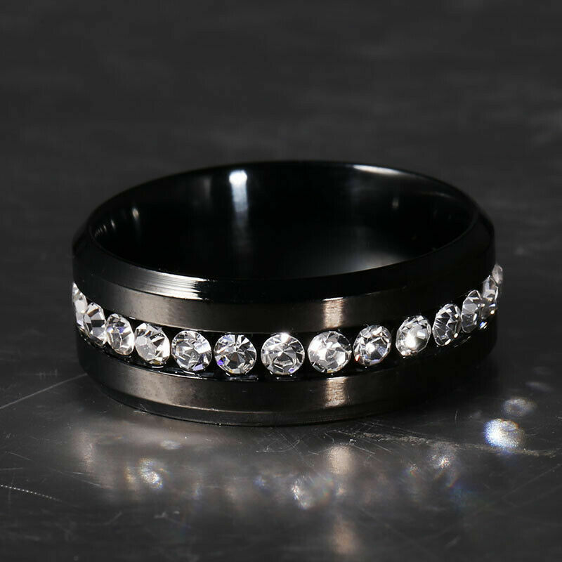 ANILLO HOMBRE TITANIO NEGRO CON ZAFIROS BLANCOS TALLA Y
