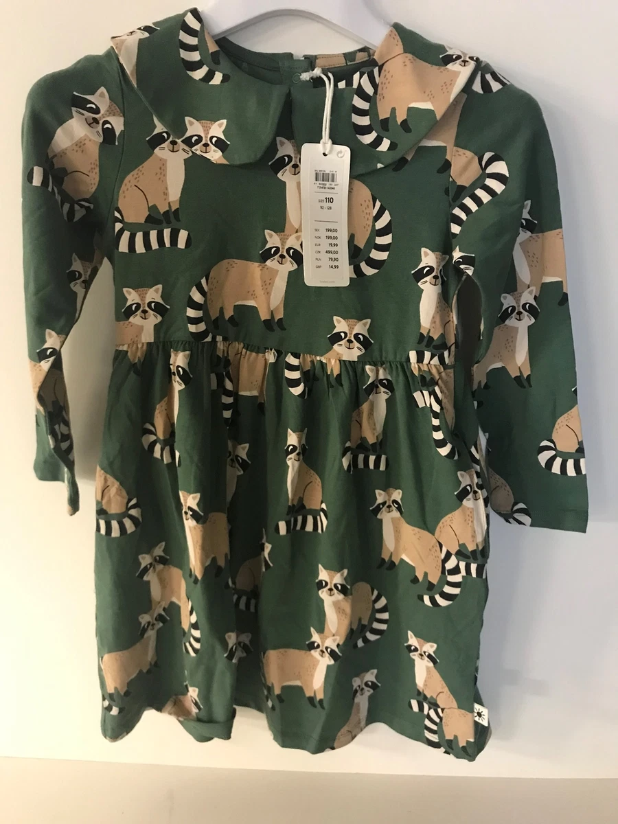 lindex girls raccoon long sleeve dress green size 4 5years 110