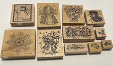 Lot of 11 Christmas Wood Mounted Rubber Stamps Santa Holiday Angel Snowman