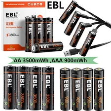 EBL  1.5V AA AAA USB Rechargeable Batteries 1.5 Volt Lithium  Li-ion Battery Lot