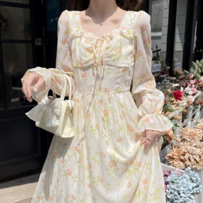 chinese dress ladies Blue Hanbok Flower Dress - Korean Clothing main image 0