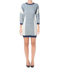Guess Womens Dobby Mini Long Sleeve Sweatshirt Dress Blue Large