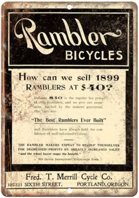Rambler Bicycles Vintage Art Ad Reproduction Metal Sign B415