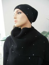 NIB WOMENS UGG ELARA CASHMERE BLACK CRYSTAL EMBELLISHED SCARF HAT GIFT SET 298