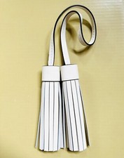 Tory Burch Charm Natural White Cream Leather Double Tassel Handbag Fob Hang Tag