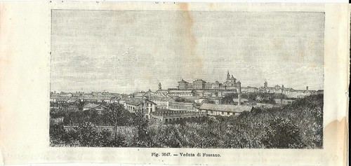 Stampa antica FOSSANO veduta panoramica Cuneo Piemonte 1889 Old antique print - 第 1/1 張圖片