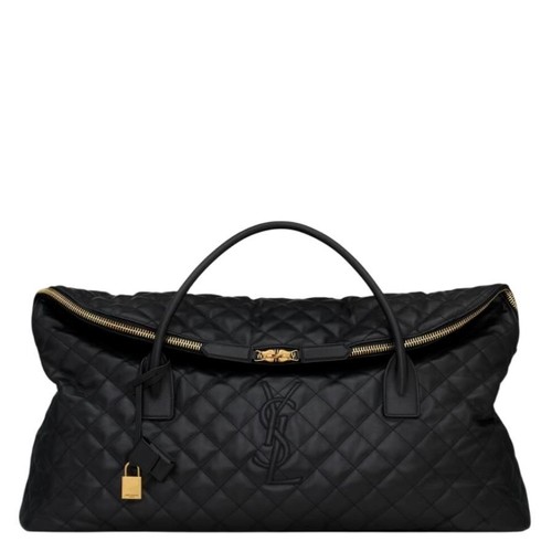 NEW YSL SAINT LAURENT BLACK QUILTED MAXI TOTE LOGO GIANT TRAVEL BAG