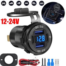 12-24V 4 Port Fast Car Charger QC3.0 PD USB C Outlet Socket for Boat RV Marine