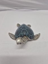 Sea Turtle Figurine Green/Silver Tone Sealife Wild Animal 4.25" Long