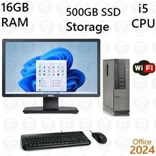 Windows 11 Dell i5 16GB 500GB SSD 20" Monitor WiFi Desktop Computer PC Office24