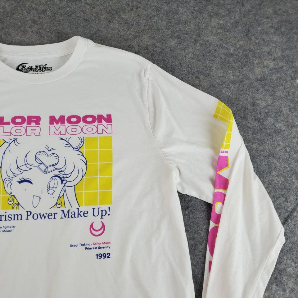 Camisa Sailor Moon Para Hombres 2XL Blanca Cuello Redondo Manga Larga Gráfico Elástico Pullover Foto 4 de 4