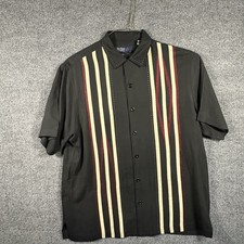 Nat Nast Shirt Mens Medium Black Silk Blend Camp Bowling Vertical Stripe Casual