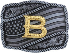 Western Cowboy Initial Letters A-Z American Flag Belt Buckle for Men Fathers Day