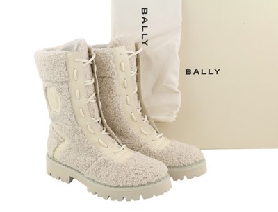Bally Ninni Damen Stiefel EU38 Ivory Teddy Lammfell Schnürung Mid Top UVP899 *