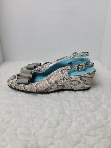 Thierry Rabotin Womens Close Toe Shoes Size 8.5 Snake Print Slingback Semi Wedge - Picture 3 of 10
