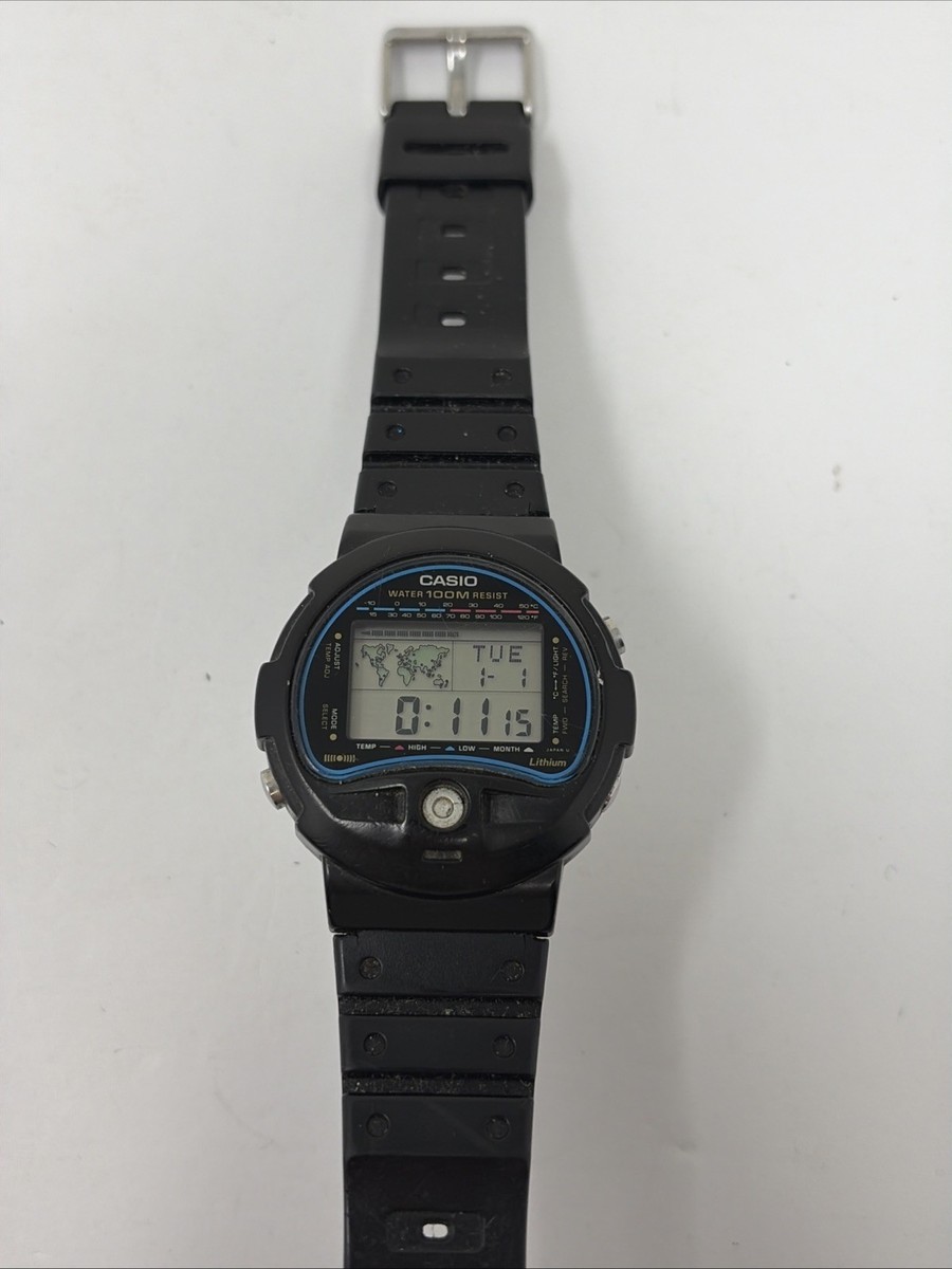 Vintage Casio TS-100 Thermometer World Time Digital Watch Rare