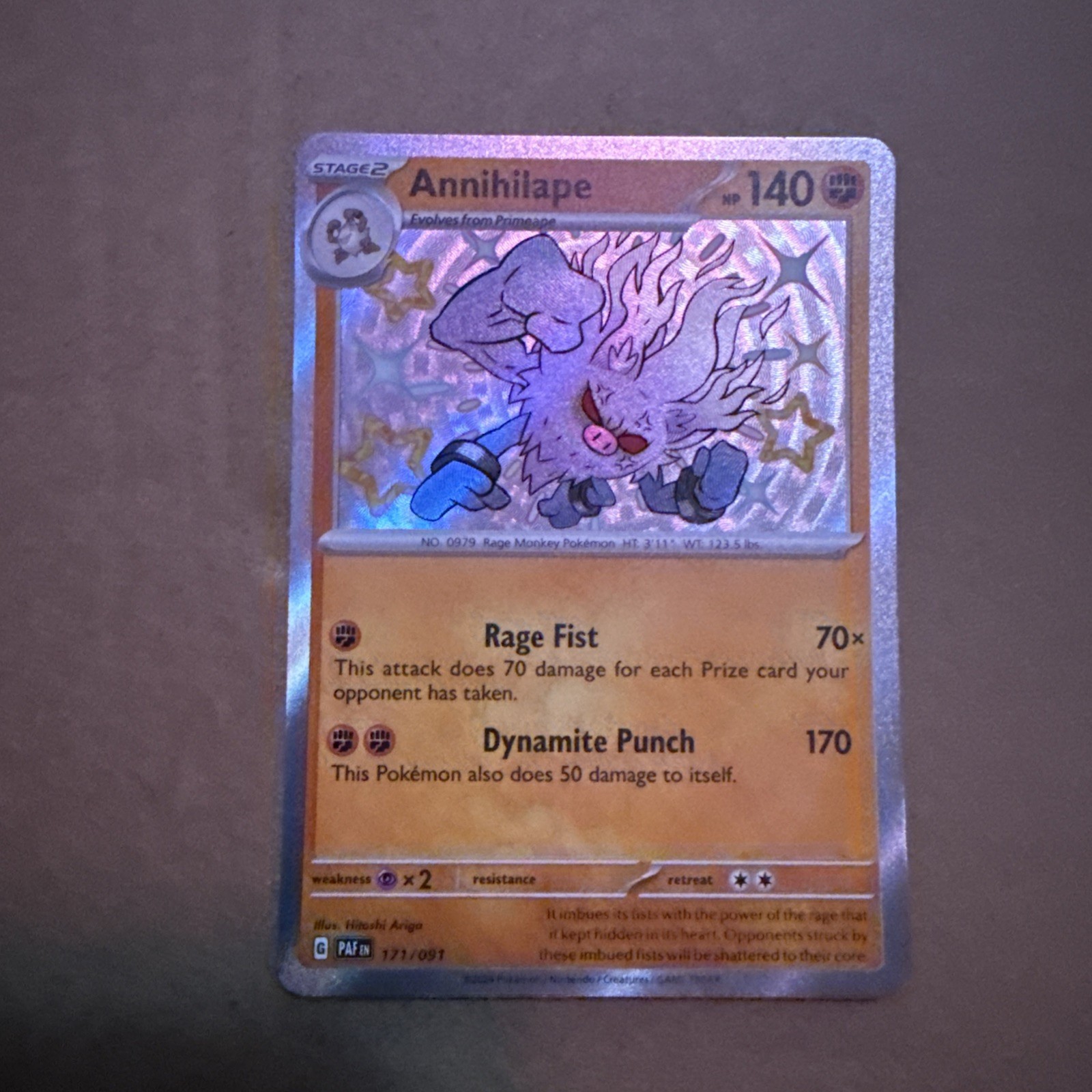 Pokemon Annihilape #171/091 English Paldean Fates Shiny Rare LP
