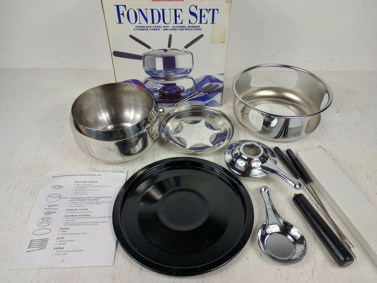 Vintage Roshco Stainless Steel Fondue Set (Complete)