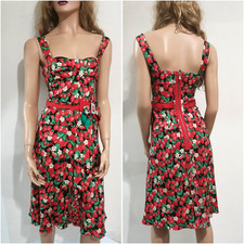 🆓US🛃 SS 2006 Dolce&Gabbana strawberries printed silk corset dress IT 38
