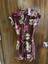 Express Dress Womens Medium Maroon Multicolor Floral Casual Button Front Dress