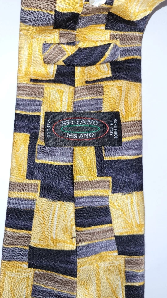Corbata de cuello para hombre STEFANO MILANO 100 % seda hecha a mano en patrón dorado ITALIA Foto 2 de 3