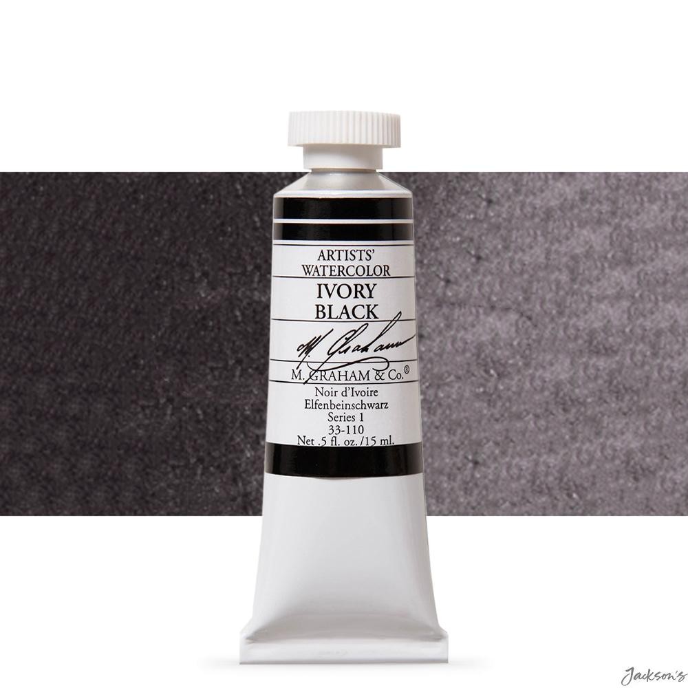 M. Graham Artists' Watercolour Paint Tube 15ml Ivory Black For Mixing Greys