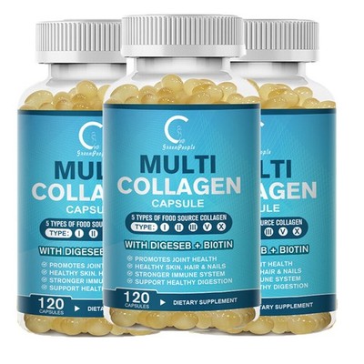 Collagen Peptides Types I, II, III, V, X 2000mg Pills Anti-Aging Skin Capsules