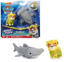 New Nickelodeon Paw Patrol Aqua Pups Rubble and Hammerhead Shark Figures