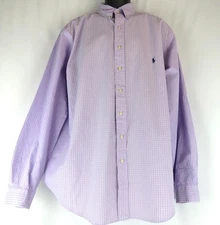 Ralph Lauren Lavender Blue Checked Shirt Classic Fit Men's Size XLT TALL