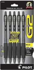 Pilot G2 Premium Gel Pens, Black Pens, Bold Point 1 mm, Pack of 5, Black