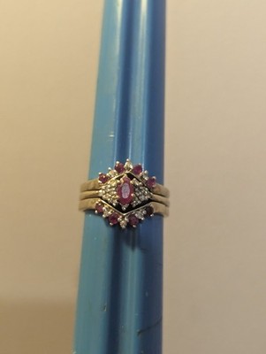 Vorsteckring 9 kt Gold Rubin Diamant 3 Ringe volle Punzen Größe N