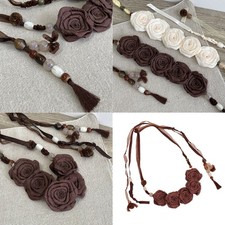 Rose Flower Waist Rope Belt with Tassels Bead Women Fashion Waist Accessories