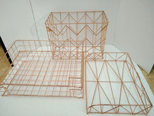 Rose Gold Metal Geometric Storage Basket Set,...