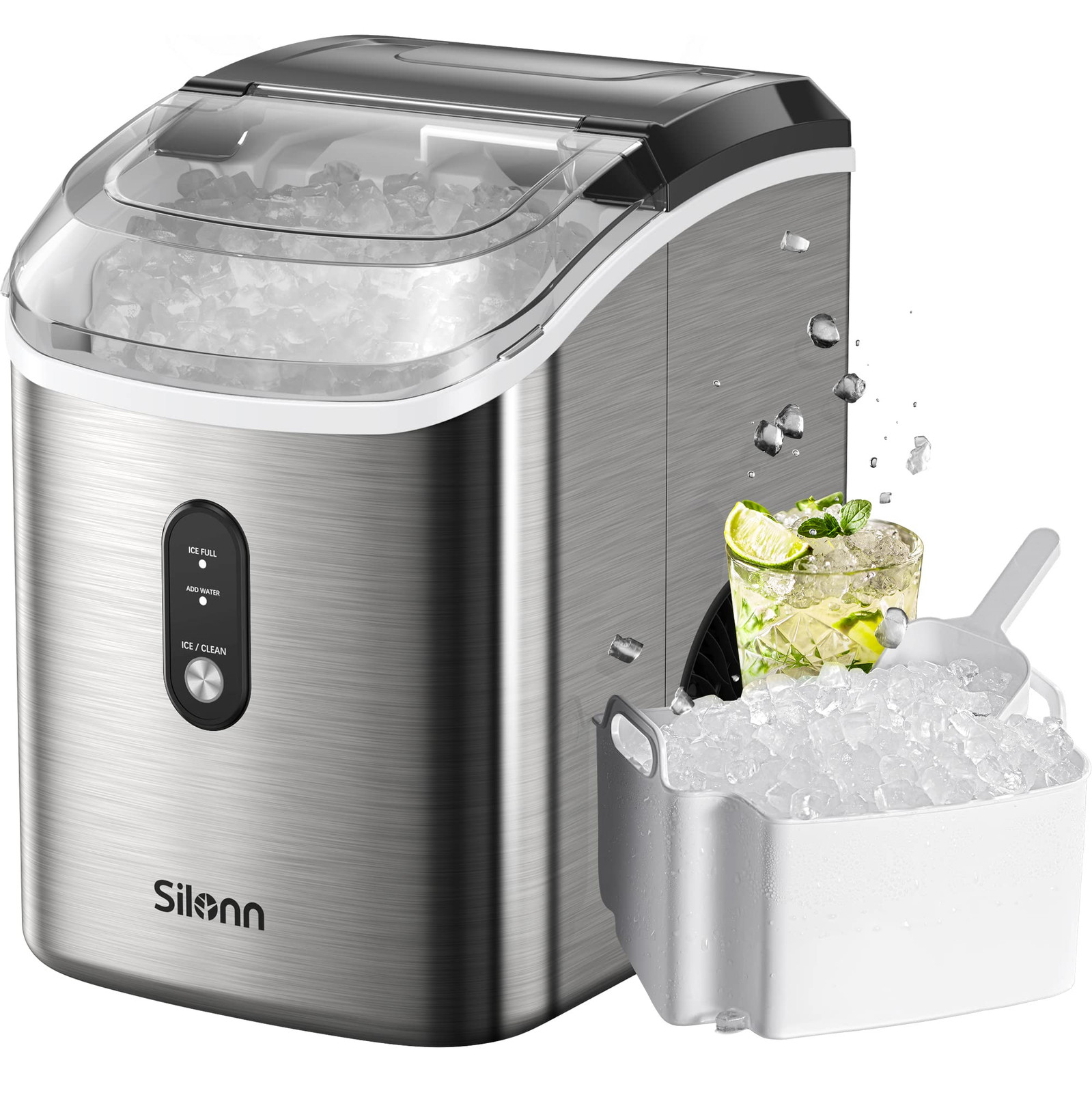 Countertop Nugget Ice Maker with Self-Cleaning Chewable Pellet Ice Machine