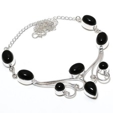 Black Onyx Gemstone Handmade 925 Sterling Silver Jewelry Necklace Size 18"