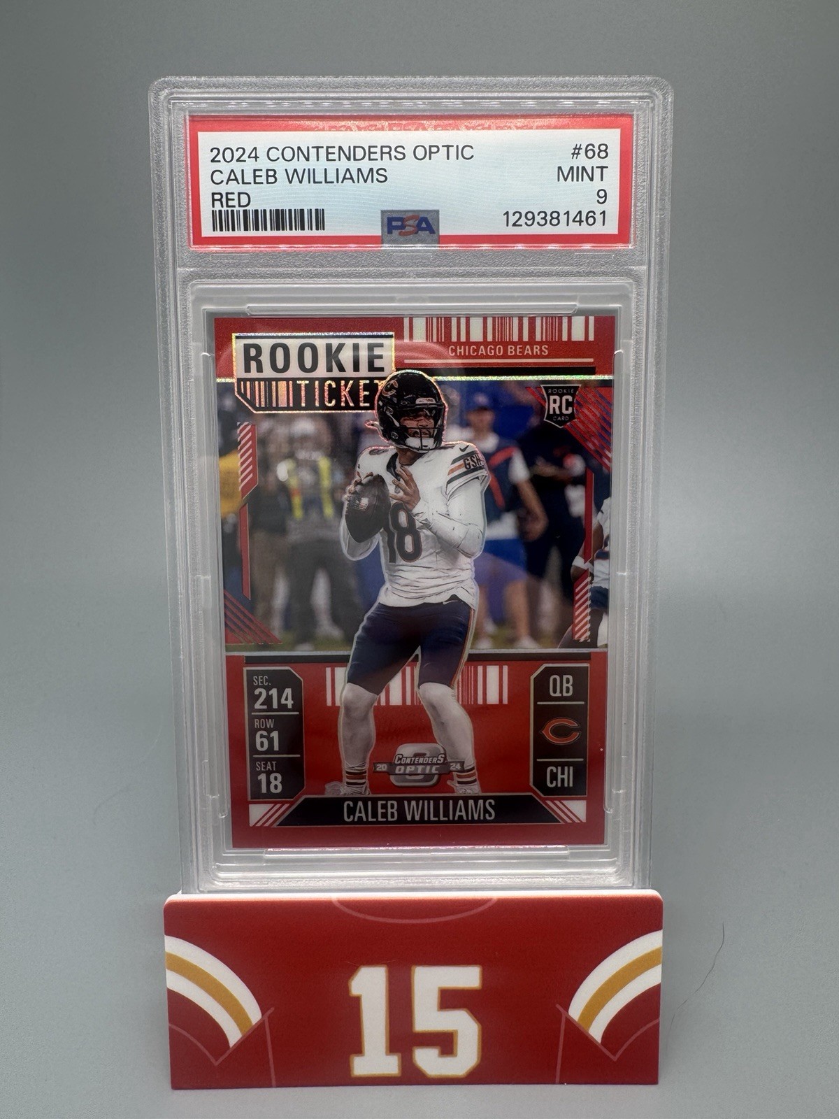 Caleb Williams 2024 Contenders Optic Red Rookie Ticket 150/199 Card #68 PSA 9