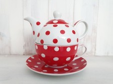 Teekanne Punkte Rot Set mit Tasse Teeservice 3 teilig Tee for one