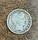 1908 Barber Half Dollar Coin, Circulated