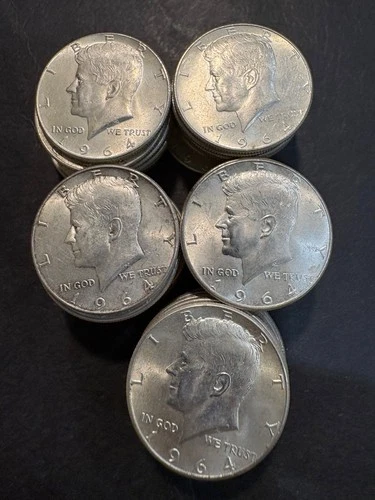 $25 1964 Kennedy Half-Dollars - 90% Silver 50-Coins VF