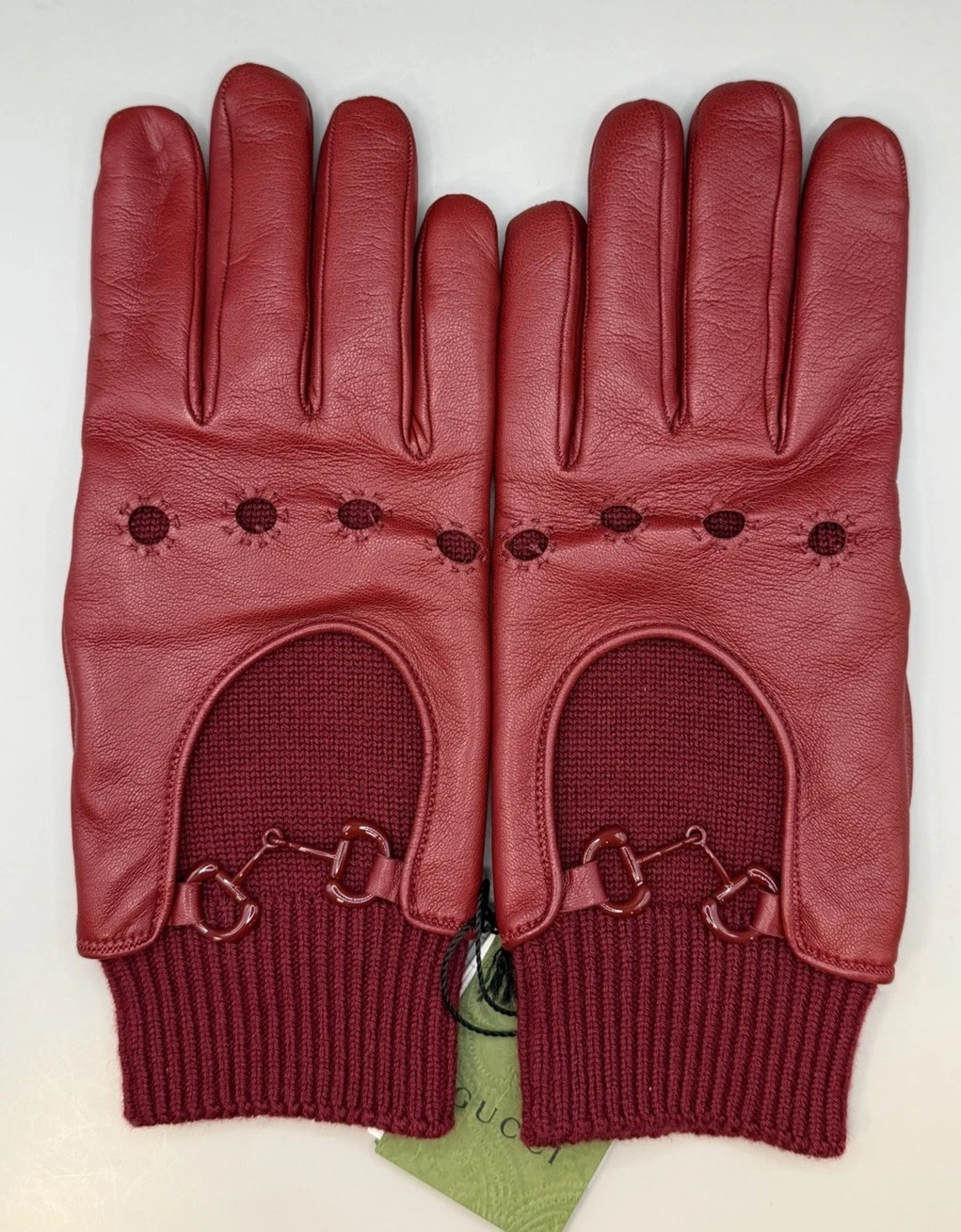 Gucci Red Lambskin Leather Gloves with Horsebit Size M 9 (21.5cm) Authentic