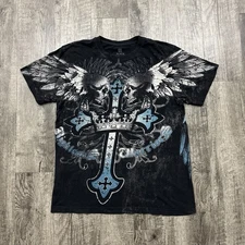 Y2K Punk Skull Feathers Wings Affliction Style Cross Mall Goth T Shirt M