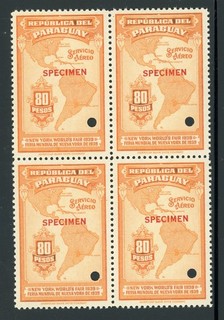 PARAGUAY MNH Specialized ABNCo SPECIMEN: Scott #C125 80P NYC Fair Block of 4 $$$