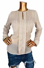 Express Portofino M Top Relaxed Fit Sheer Shiny Geometric Blouse Lite Wgt Shirt