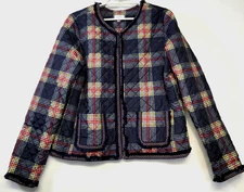 New Crown & Ivy Jacket Womens Medium Navy Red Plaid Quilted Lasting Luxe Lined