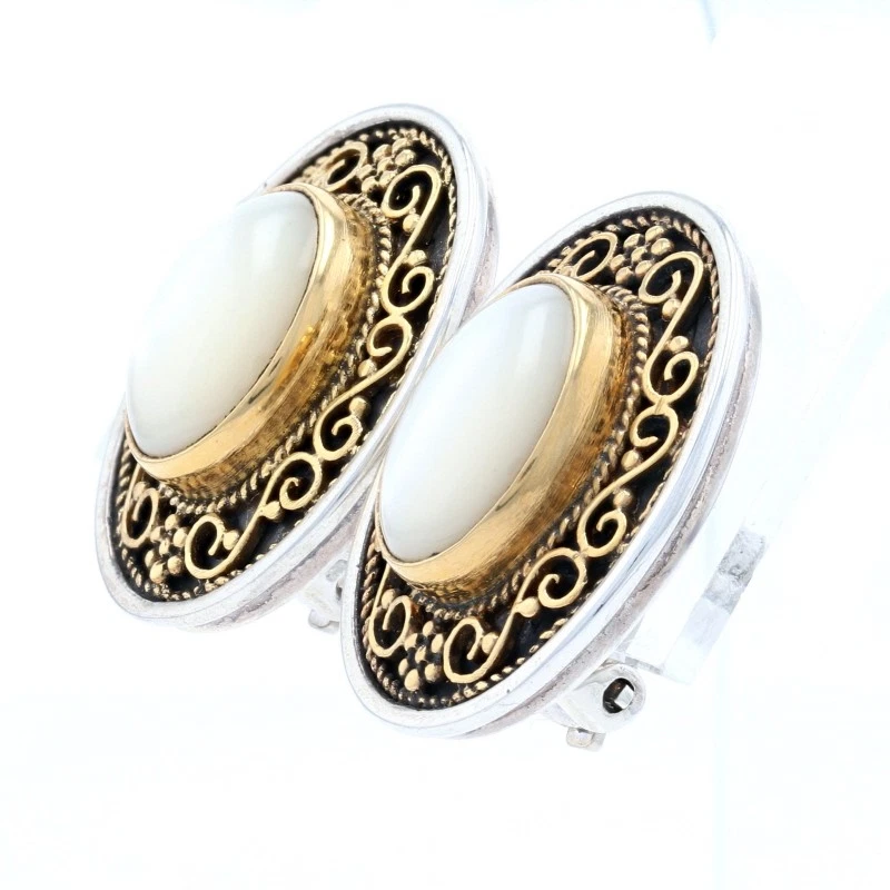 Konstantino Mother of Pearl Earrings Sterling Silver & 22k Yellow Gold Clip-Ons - Image 2 of 4