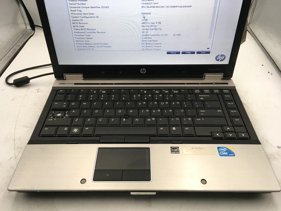 HP ELITEBOOK 8440P - BOOTS TO BIOS - INTEL I5 M450 - 4GB RAM - READ DESCRIP - BB - Image 3 of 4