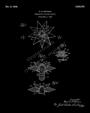 1936 1st Style Matchless Wonder Star Christmas Light Patent Print - Black